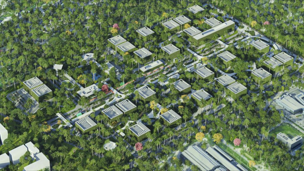 Render showing the full masterplan of Rio AI City in Brazil
