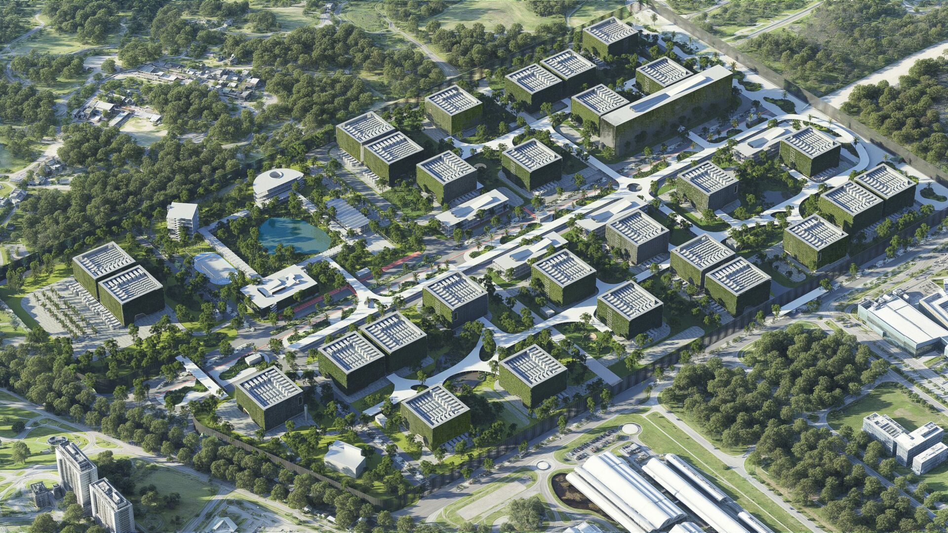 Aerial view of Rio AI City designed by Hyphen